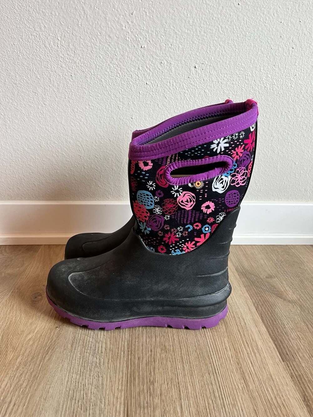 Bogs, Neo-Classic Floral Garden Party Print, Rain Boots, Waterproof, Black, 4Y